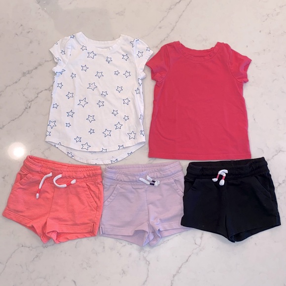 7 Piece Set Cat & Jack Carter’s Girl’s Play Bundle: 2 t-shirts, 5 shorts (2T) - Picture 2 of 8